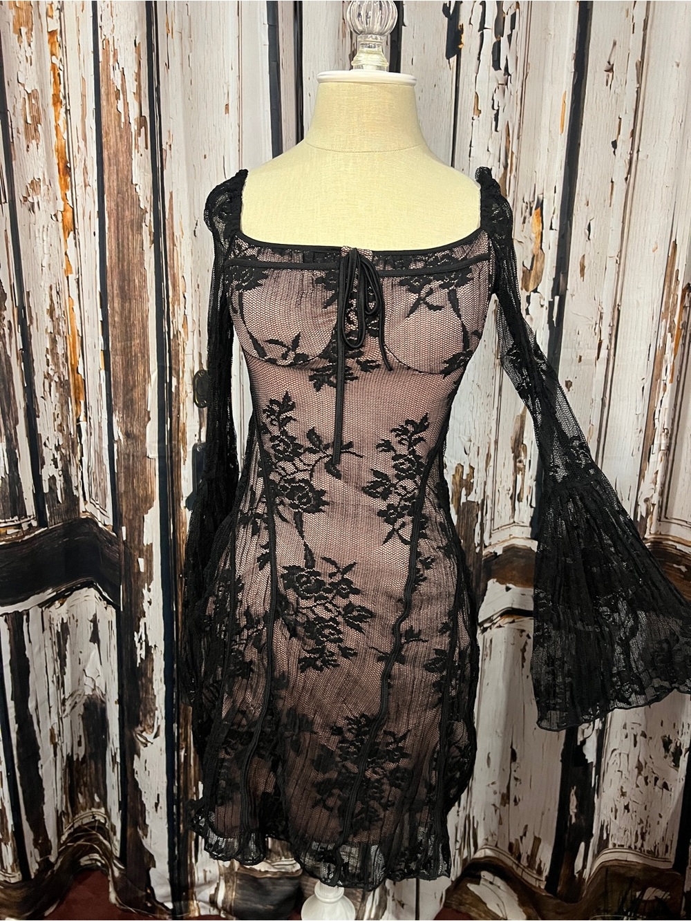 Black Lace Overlay Mini Dress